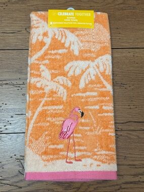 Celebrate Together Orange & Pink Flamingo Hand Towel